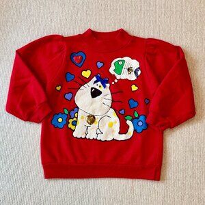 Vintage 80s 90s Buster Brown Kids Red Sweatshirt Cat Graphic Kawaii Size Small 6